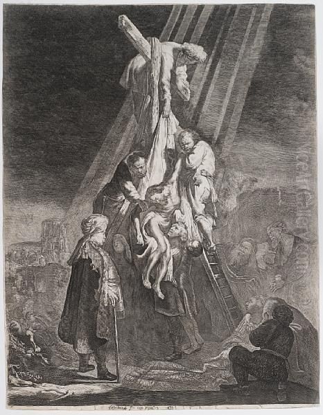 Descent From The Cross: Second Plate (bartsch81) Oil Painting by Rembrandt Van Rijn