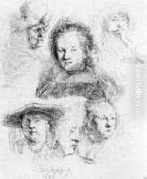 Studies Of The Head Of Saskia And Others Oil Painting by Rembrandt Van Rijn