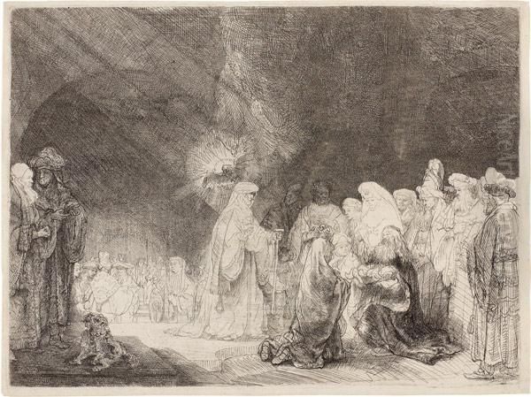 Die Darstellung Im Tempel, Im Breitformat Oil Painting by Rembrandt Van Rijn