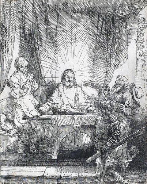 Christus In Emmaus Oil Painting by Rembrandt Van Rijn