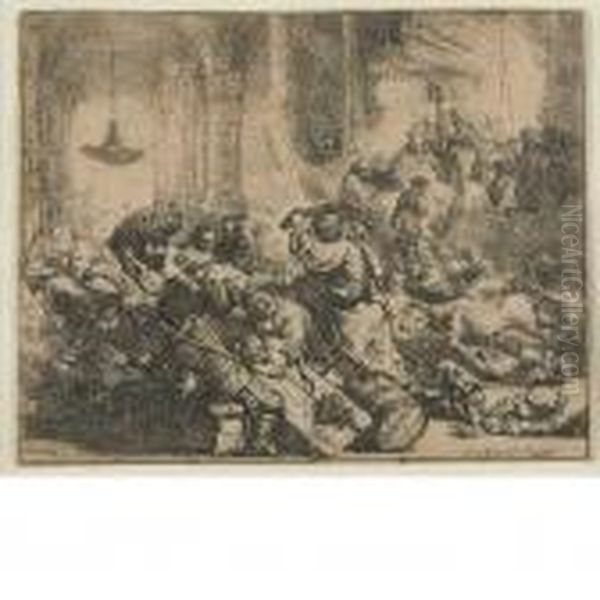 Christ Driving Money Changers From The Temple Oil Painting by Rembrandt Van Rijn