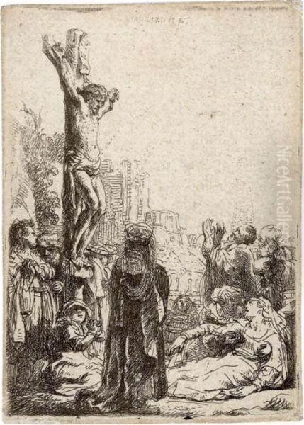 The Crucifixion: Small Plate Oil Painting by Rembrandt Van Rijn