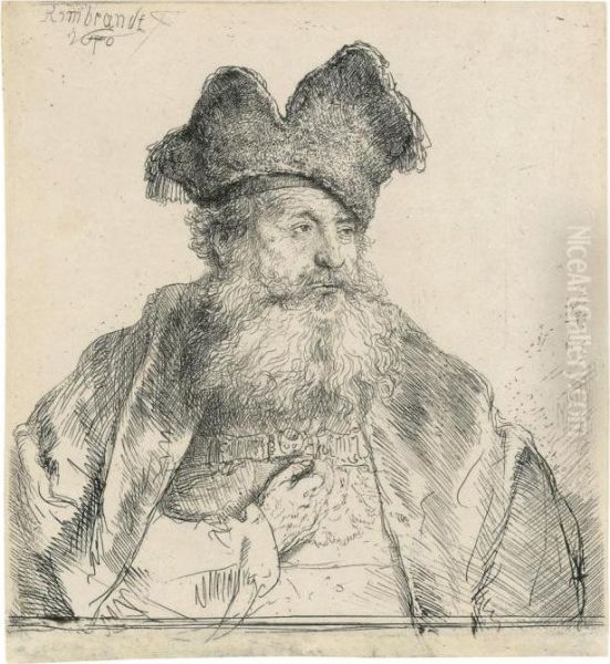 An Old Man With A Divided Fur Cap Oil Painting by Rembrandt Van Rijn