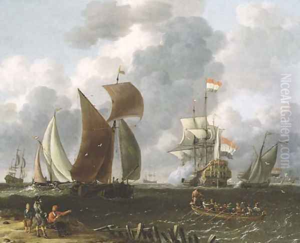 A Battle Offshore Oil Painting by Abraham Storck