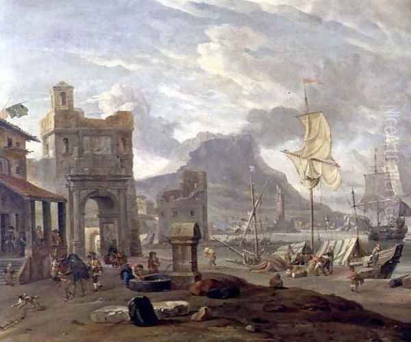 Sea Port with Large and Small Ships Oil Painting by Abraham Storck