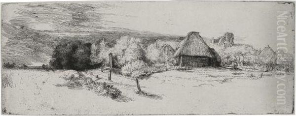 Landscape With Trees, Farm Buildings And A Tower Oil Painting by Rembrandt Van Rijn