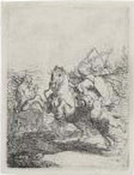 A Cavalry Fight Oil Painting by Rembrandt Van Rijn