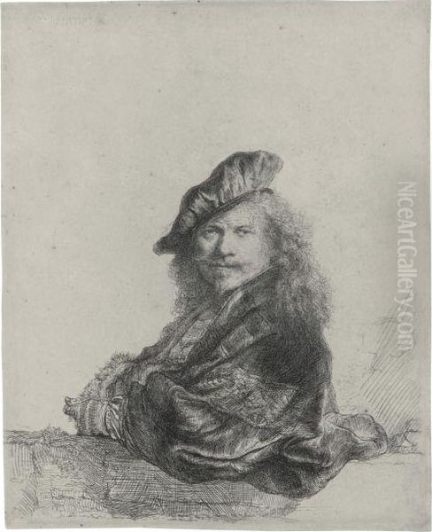 Self Portrait Leaning On A Stone Sill Oil Painting by Rembrandt Van Rijn