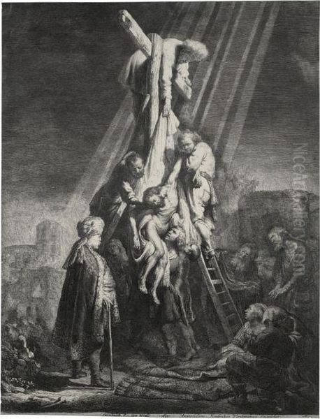 The Descent From The Cross: The Second Plate Oil Painting by Rembrandt Van Rijn