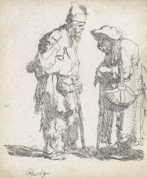 Bettler Und Bettlerin Inunterhaltung Oil Painting by Rembrandt Van Rijn