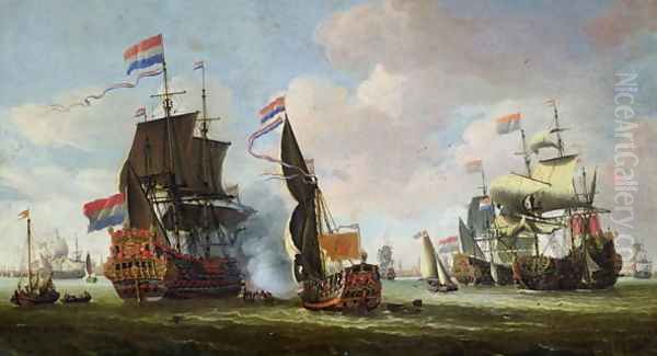 The Arrival of Michiel Adriaanszoon de Ruyter 1607-76 in Amsterdam Oil Painting by Abraham Storck