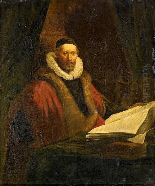 Portrait Of Jan Uytenbogaert, Seated Half-length, Reading In A Candlelit Interior Oil Painting by Rembrandt Van Rijn