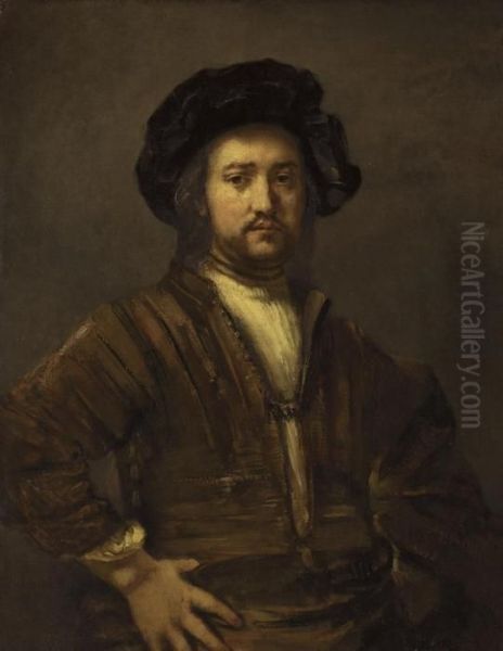 Portrait Of A Man With Arms Akimbo Oil Painting by Rembrandt Van Rijn