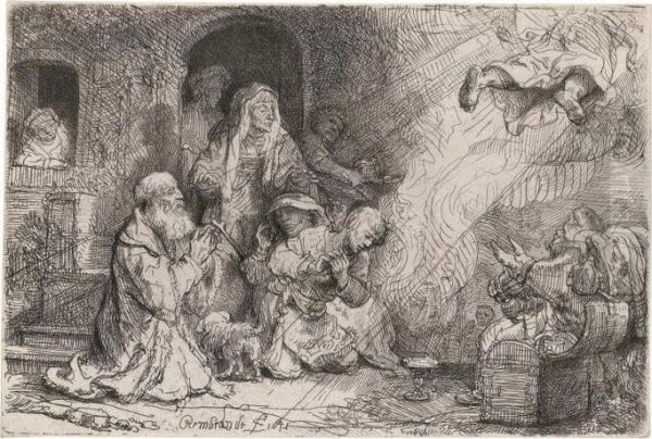 The Angel Departing From The Family Of Tobias Oil Painting by Rembrandt Van Rijn