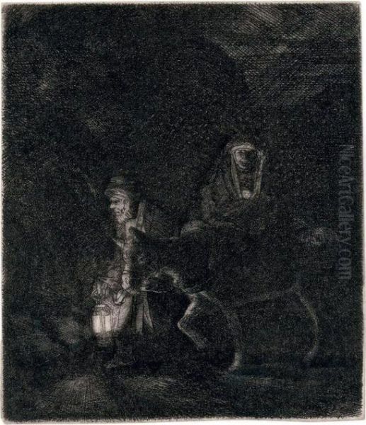 The Flight Into Egypt: A Night Piece Oil Painting by Rembrandt Van Rijn