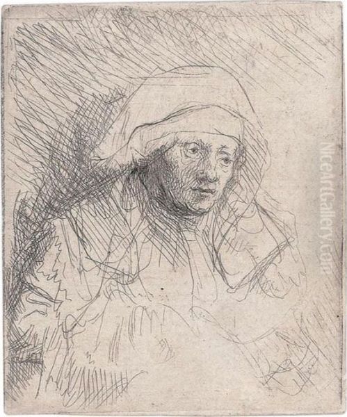 A Sick Woman With A Large White Headdress Oil Painting by Rembrandt Van Rijn