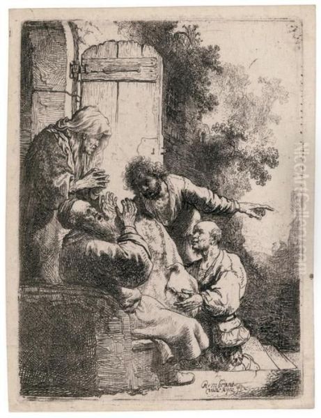 Joseph's Coat Brought To Jacob Oil Painting by Rembrandt Van Rijn