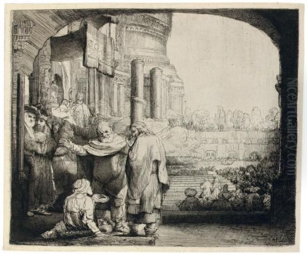 Peter And John Healing The Cripple At The Gate Of The Temple Oil Painting by Rembrandt Van Rijn