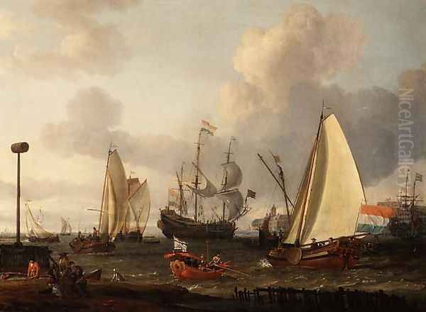 Dutch men-of-war off the coast Oil Painting by Abraham Storck