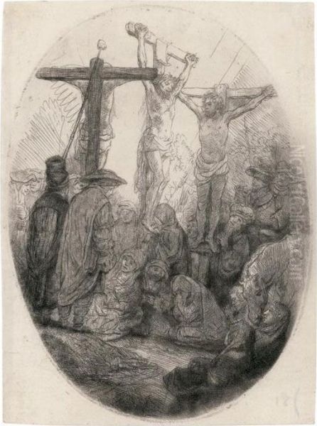 Christ Crucified Between The Two Thieves Oil Painting by Rembrandt Van Rijn