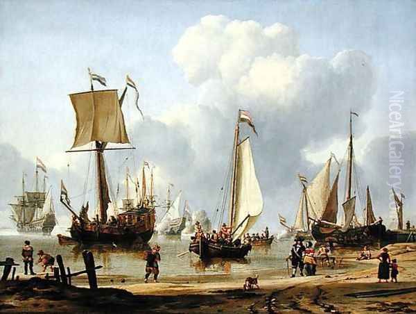 Ships in Calm Water, 1672 Oil Painting by Abraham Storck