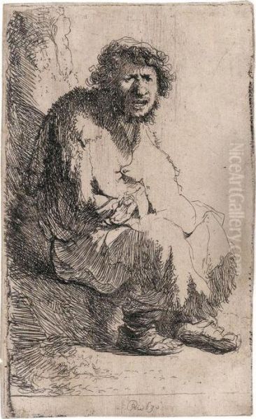 A Beggar Seated On A Bank Oil Painting by Rembrandt Van Rijn