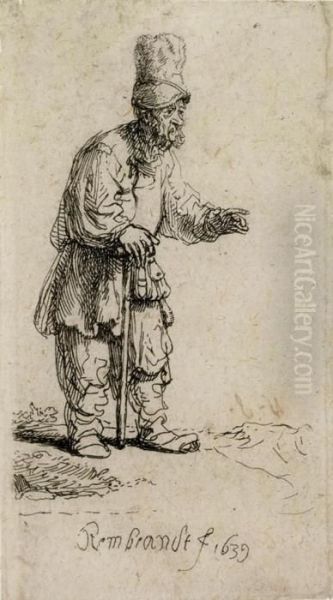 A Peasant In A High Cap Oil Painting by Rembrandt Van Rijn