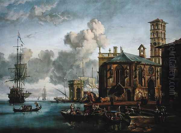 Capriccio of a Mediterranean Port Oil Painting by Abraham Storck