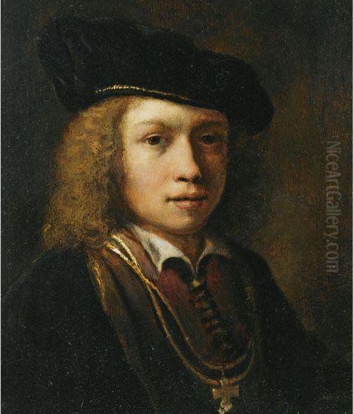 Tronie Of A Young Boy, Bust Length, Wearing A Brown Coat And A Beret Oil Painting by Rembrandt Van Rijn