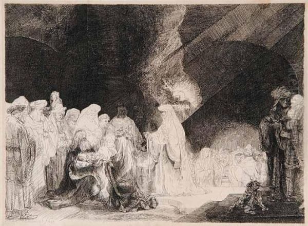 The Presentation In The Temple: Oblong Plate Oil Painting by Rembrandt Van Rijn