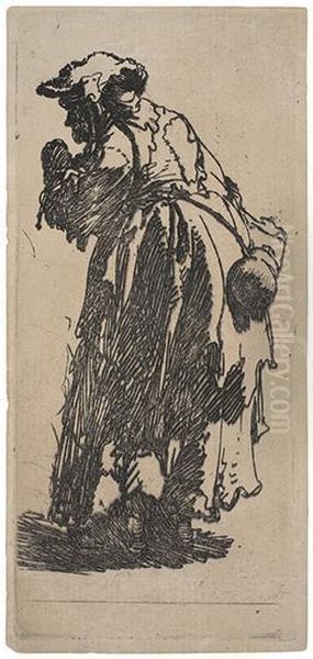 Old Beggar Woman With A Gourd. Oil Painting by Rembrandt Van Rijn