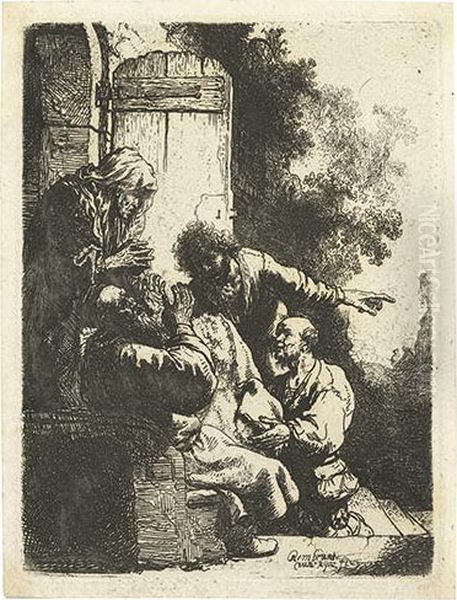 Joseph's Coat Brought To Jacob. Oil Painting by Rembrandt Van Rijn