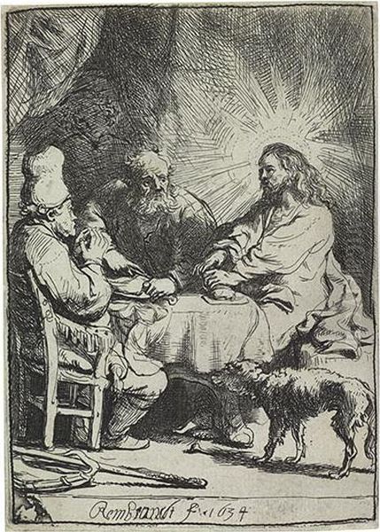 Christ At Emmaus: The Smaller Plate. Oil Painting by Rembrandt Van Rijn