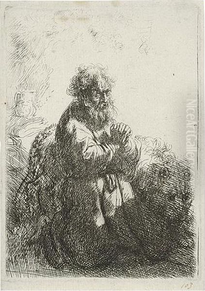 Saint Jerome Kneeling In Prayer, Looking Down. Oil Painting by Rembrandt Van Rijn