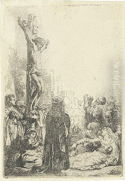 The Crucifixion: Small Plate. Oil Painting by Rembrandt Van Rijn