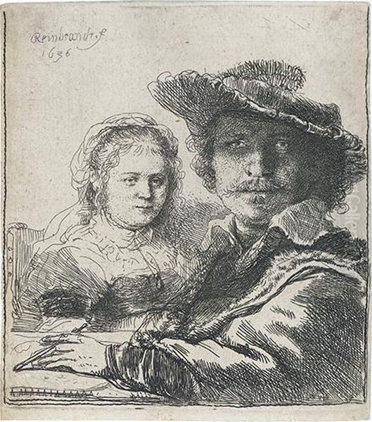 Self Portrait With Saskia. Oil Painting by Rembrandt Van Rijn