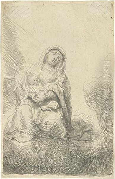 The Virgin And Child In The Clouds. Oil Painting by Rembrandt Van Rijn