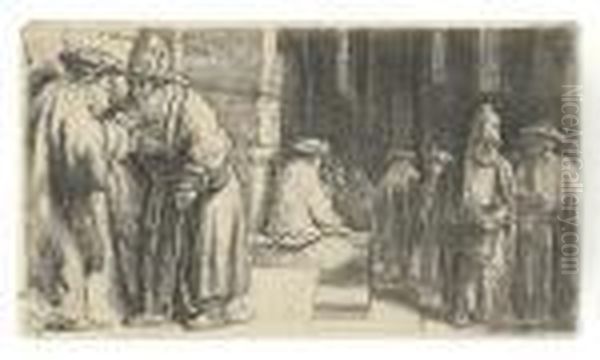 Jews In The Synagogue. Oil Painting by Rembrandt Van Rijn