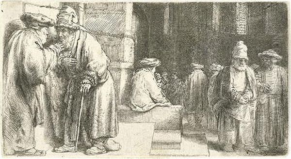 Jews In The Synagogue. Oil Painting by Rembrandt Van Rijn