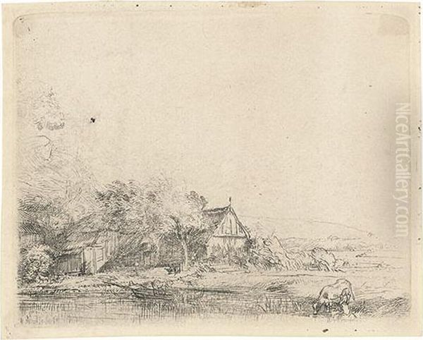 Landscape With A Cow. Oil Painting by Rembrandt Van Rijn