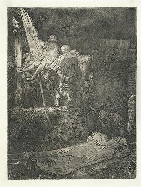 The Descent From The Cross By Torchlight. Oil Painting by Rembrandt Van Rijn