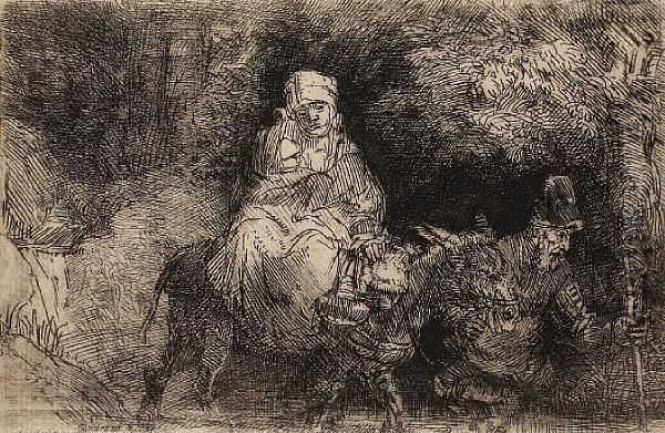 The Flight Into Egypt: Crossing A Brook Oil Painting by Rembrandt Van Rijn