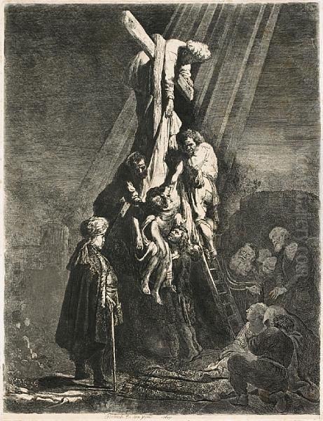 The Descent From The Cross: Second Plate Oil Painting by Rembrandt Van Rijn