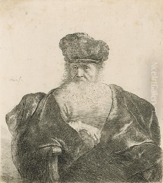 Old Man With Beard, Fur Cap, And Velvet Cloak Oil Painting by Rembrandt Van Rijn