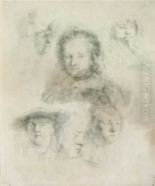 Studies Of Head Of Saskia And Others Oil Painting by Rembrandt Van Rijn