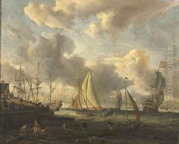 A seascape with a Dutch shipping yard near a port Oil Painting by Abraham Storck