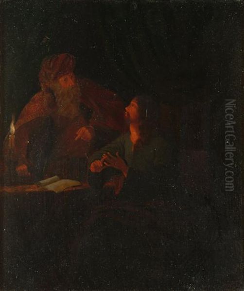 A Candlelit Conversation Oil Painting by Rembrandt Van Rijn