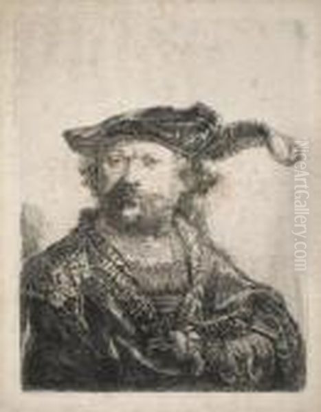 Selbstbildnis Mit Dem Federgeschmuckten Barett Oil Painting by Rembrandt Van Rijn