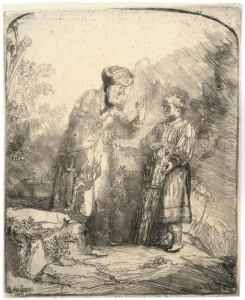 Abraham And Isaac Oil Painting by Rembrandt Van Rijn