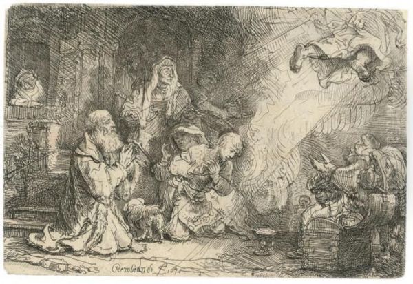 The Angel Departing From The Family Of Tobias Oil Painting by Rembrandt Van Rijn